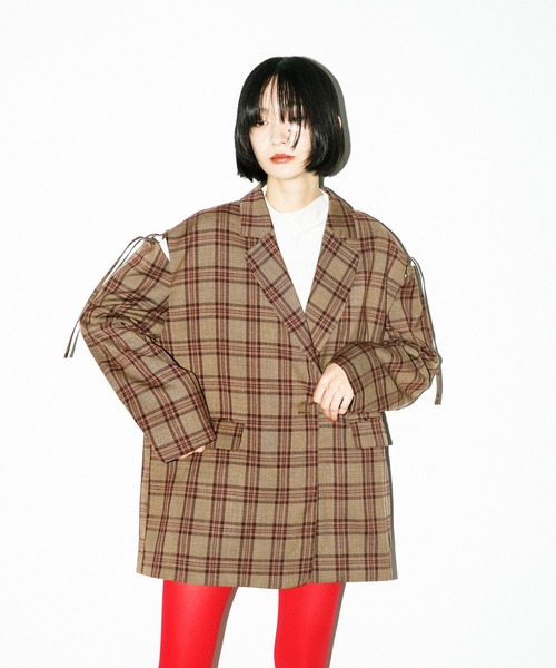 KBF（ケイビーエフ）の「リムーバルスリーブチェックジャケット（その他アウター・レディース・レッド系その他/グリーン系その他・ONE）」の5枚目の写真