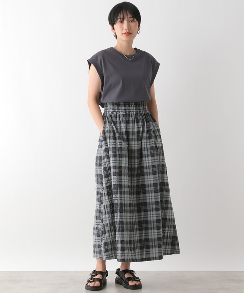 LEPSIM（レプシィム）の「チェックフレアスカート　129585（スカート・レディース・ホワイト×ブラック/グリーン・FREE）」の6枚目の写真