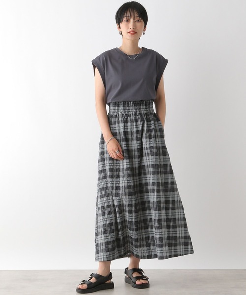 LEPSIM（レプシィム）の「チェックフレアスカート　129585（スカート・レディース・ホワイト×ブラック/グリーン・FREE）」の7枚目の写真