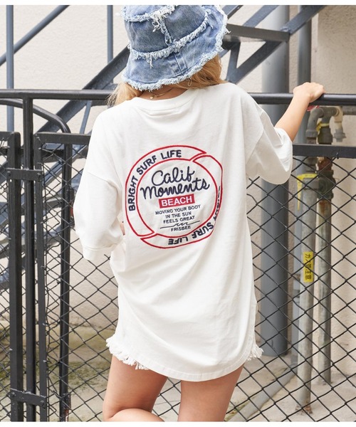 anap mimpi(アナップミンピ)の「サーフ サークル刺繍 コットン ビッグ Tシャツ 半袖(Tシャツ/カットソー・レディース・ダークグレー/オフホワイト・FREE)」の4枚目の写真