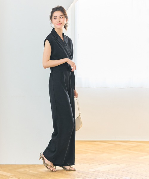 coca（coca）（コカ）の「【WEB限定セール】ウエストリボンリネンライクオールインワン（つなぎ/オールインワン・レディース・ブラック/ライトベージュ・M/L）」の3枚目の写真