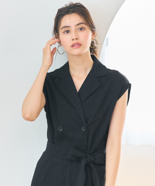 coca（coca）（コカ）の「【WEB限定セール】ウエストリボンリネンライクオールインワン（つなぎ/オールインワン・レディース・ブラック/ライトベージュ・M/L）」の4枚目の写真