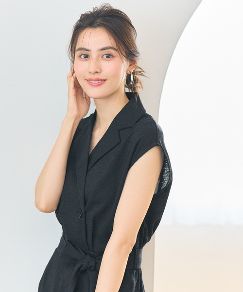 coca（coca）（コカ）の「【WEB限定セール】ウエストリボンリネンライクオールインワン（つなぎ/オールインワン・レディース・ブラック/ライトベージュ・M/L）」の7枚目の写真