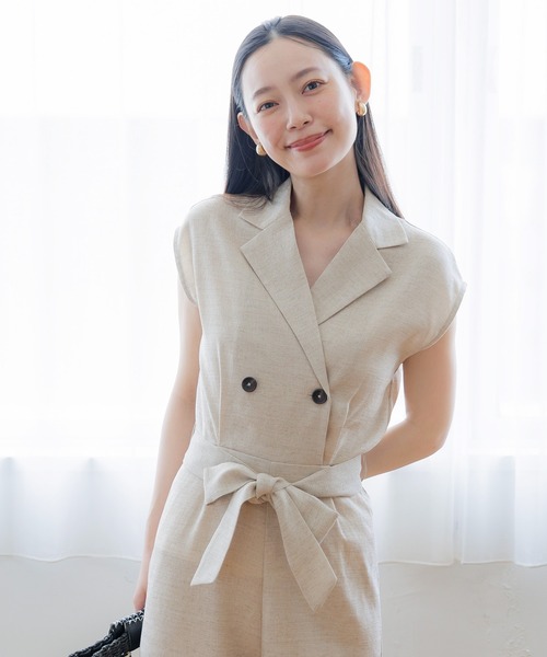 coca（coca）（コカ）の「【WEB限定セール】ウエストリボンリネンライクオールインワン（つなぎ/オールインワン・レディース・ブラック/ライトベージュ・M/L）」の10枚目の写真