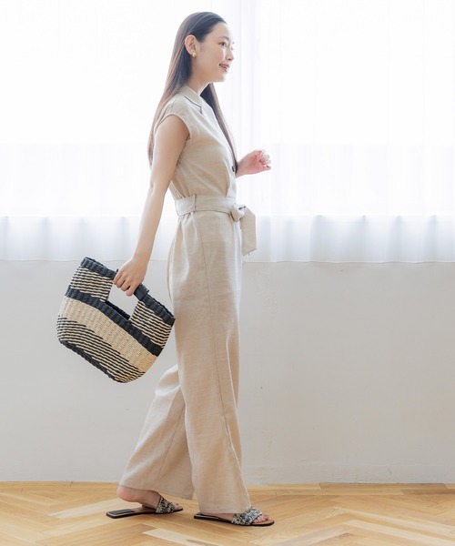 セール】【WEB限定セール】ウエストリボンリネンライクオールインワン