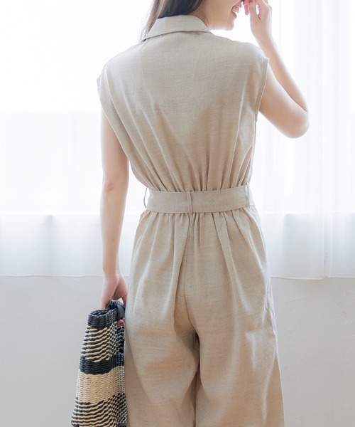 coca（coca）（コカ）の「【WEB限定セール】ウエストリボンリネンライクオールインワン（つなぎ/オールインワン・レディース・ブラック/ライトベージュ・M/L）」の12枚目の写真
