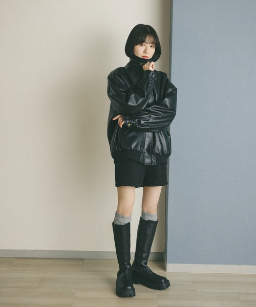 MIEL CRISHUNANT（ミエルクリシュナ）の「【お気に入り数4000人突破】ヴィンテージレザーライクブルゾン（ブルゾン・レディース・ブラック/ブラウン・FREE）」の8枚目の写真