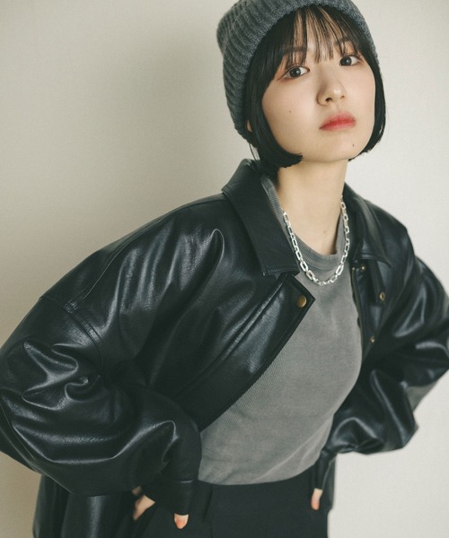 MIEL CRISHUNANT（ミエルクリシュナ）の「【お気に入り数4000人突破】ヴィンテージレザーライクブルゾン（ブルゾン・レディース・ブラック/ブラウン・FREE）」の11枚目の写真