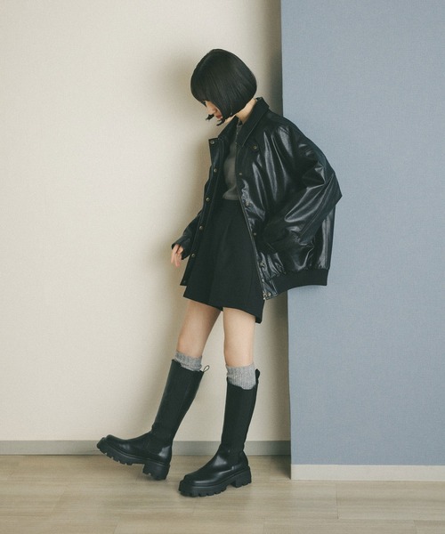 MIEL CRISHUNANT（ミエルクリシュナ）の「【お気に入り数4000人突破】ヴィンテージレザーライクブルゾン（ブルゾン・レディース・ブラック/ブラウン・FREE）」の6枚目の写真