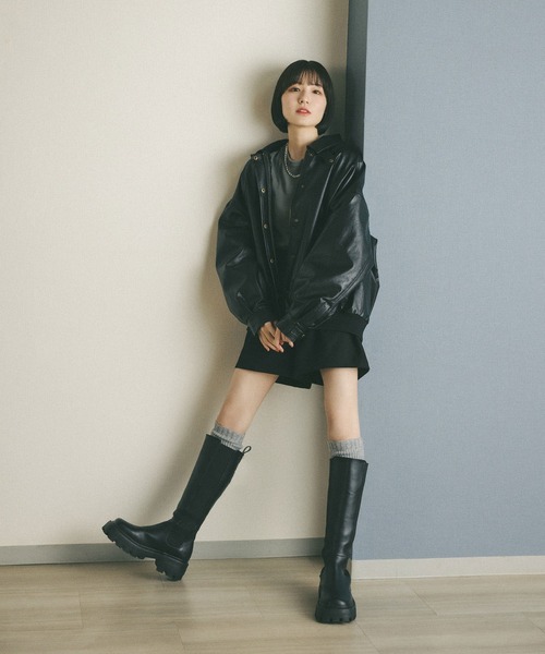 MIEL CRISHUNANT（ミエルクリシュナ）の「【お気に入り数4000人突破】ヴィンテージレザーライクブルゾン（ブルゾン・レディース・ブラック/ブラウン・FREE）」の3枚目の写真