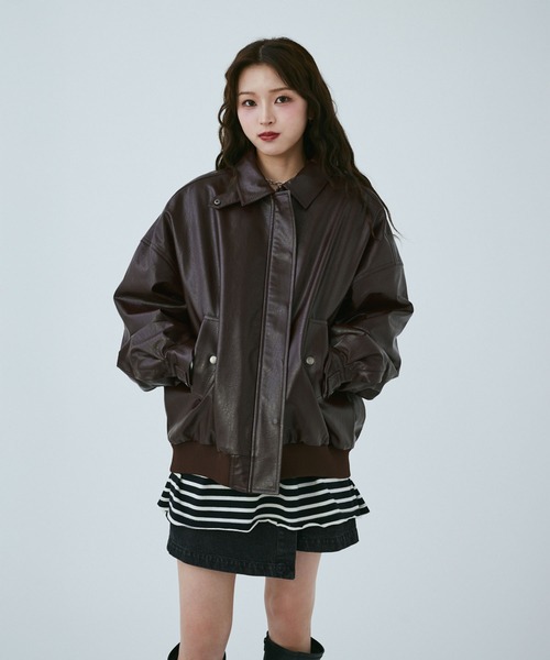 ヴィンテージレザーライクブルゾン MIEL CRISHUNANT