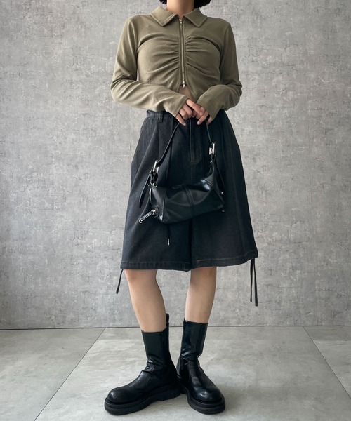 dispark（ディスパーク）の「DISPARK/フロントギャザーWジップロンT（Tシャツ/カットソー・レディース・ブラック/カーキ・FREE）」の4枚目の写真