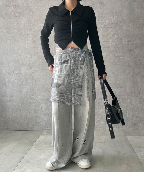 dispark（ディスパーク）の「DISPARK/フロントギャザーWジップロンT（Tシャツ/カットソー・レディース・ブラック/カーキ・FREE）」の3枚目の写真