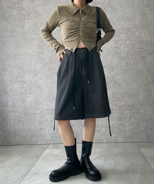 dispark（ディスパーク）の「DISPARK/フロントギャザーWジップロンT（Tシャツ/カットソー・レディース・ブラック/カーキ・FREE）」の9枚目の写真