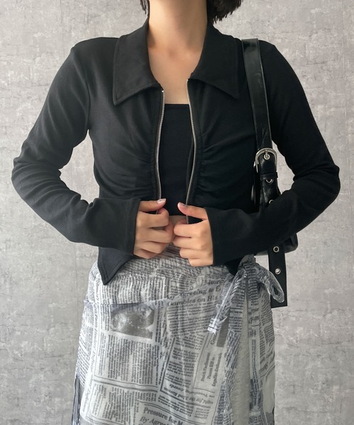 dispark（ディスパーク）の「DISPARK/フロントギャザーWジップロンT（Tシャツ/カットソー・レディース・ブラック/カーキ・FREE）」の12枚目の写真