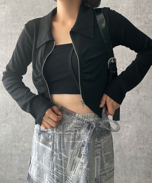 dispark（ディスパーク）の「DISPARK/フロントギャザーWジップロンT（Tシャツ/カットソー・レディース・ブラック/カーキ・FREE）」の13枚目の写真