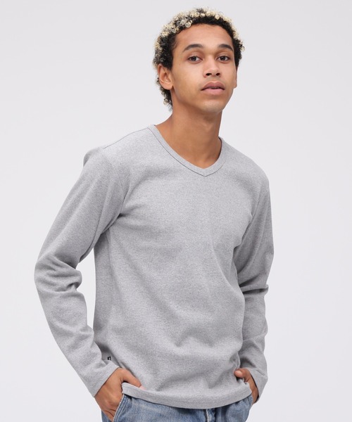 AVIREX（アヴィレックス）の「《DAILY/デイリー》RIB LONGSLEEVE V-NECK NECK T-SHIRT / リブ 長袖 Vネック Tシャツ デイリーウェア / AVIREX / アヴィレックス（Tシャツ/カットソー・メンズ・ホワイト/チャコール/ロイヤルブルー/グレー/ブラック・SMALL/MEDIUM/X-LARGE/LARGE）」の3枚目の写真