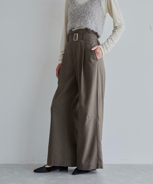 VIS（ビス）の「【セットアップ対応】ハイウエストワイドパンツ【洗える】（スラックス・レディース・チャコールグレー/ダークブラウン/ベージュ系その他・SS/S/M/L）」の3枚目の写真