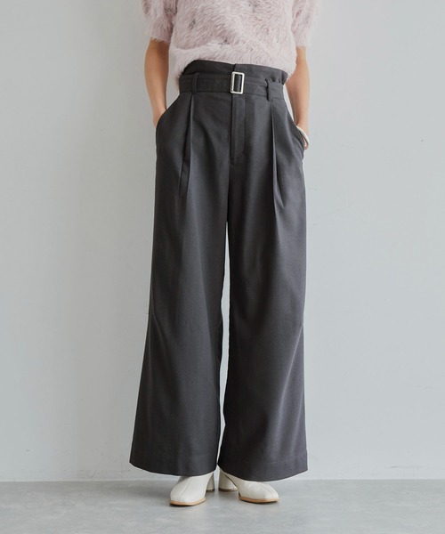 VIS（ビス）の「【セットアップ対応】ハイウエストワイドパンツ【洗える】（スラックス・レディース・チャコールグレー/ダークブラウン/ベージュ系その他・SS/S/M/L）」の2枚目の写真