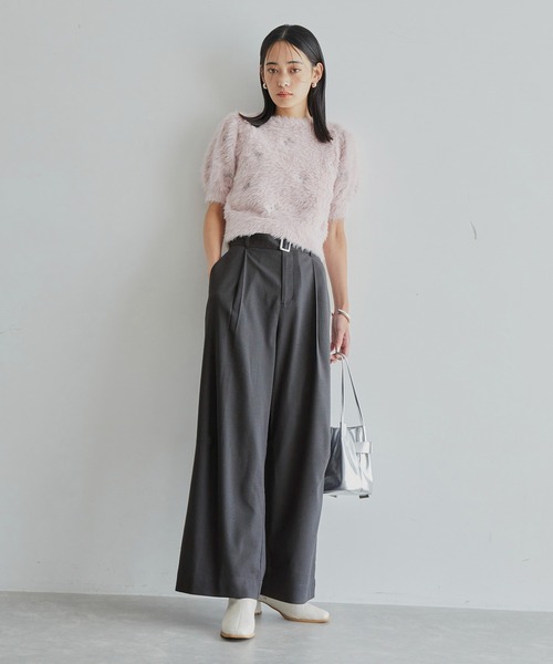 VIS（ビス）の「【セットアップ対応】ハイウエストワイドパンツ【洗える】（スラックス・レディース・チャコールグレー/ダークブラウン/ベージュ系その他・SS/S/M/L）」の16枚目の写真