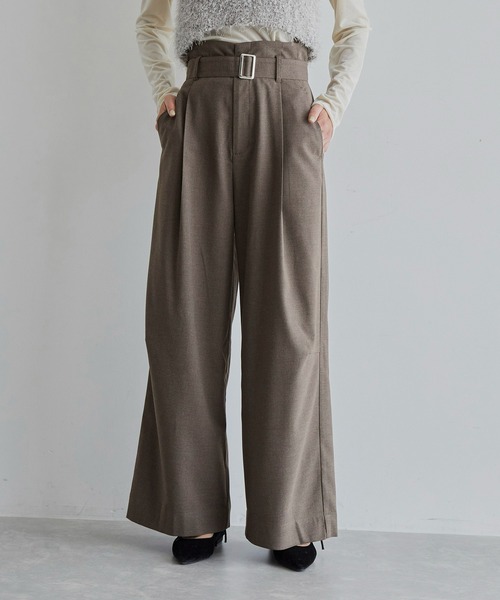 VIS（ビス）の「【セットアップ対応】ハイウエストワイドパンツ【洗える】（スラックス・レディース・チャコールグレー/ダークブラウン/ベージュ系その他・SS/S/M/L）」の14枚目の写真