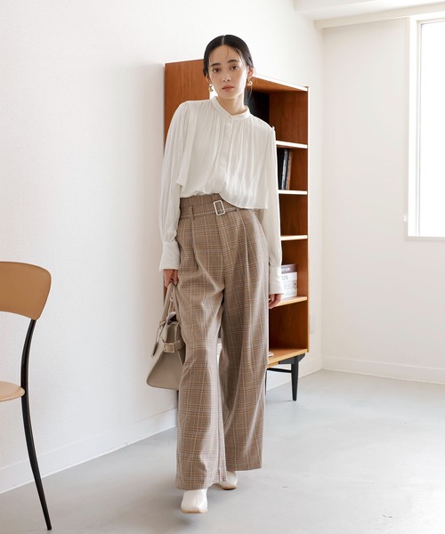 VIS（ビス）の「【セットアップ対応】ハイウエストワイドパンツ【洗える】（スラックス・レディース・チャコールグレー/ダークブラウン/ベージュ系その他・SS/S/M/L）」の17枚目の写真