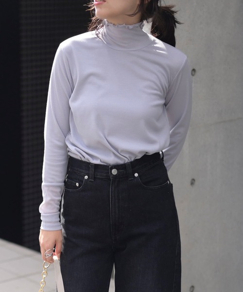 ＆HALF（アンドハーフ）の「チュール切替リブカットソー【シアートップス】（Tシャツ/カットソー・レディース・レッド/オフホワイト/グレー/ブラック・M/L）」の17枚目の写真