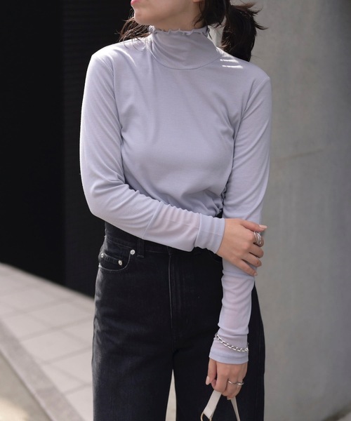 ＆HALF（アンドハーフ）の「チュール切替リブカットソー【シアートップス】（Tシャツ/カットソー・レディース・レッド/オフホワイト/グレー/ブラック・M/L）」の19枚目の写真