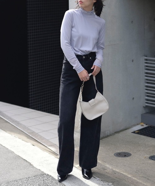 ＆HALF（アンドハーフ）の「チュール切替リブカットソー【シアートップス】（Tシャツ/カットソー・レディース・レッド/オフホワイト/グレー/ブラック・M/L）」の20枚目の写真