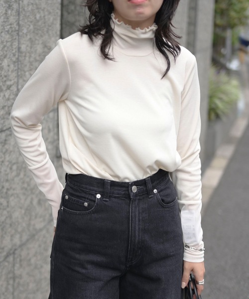 ＆HALF（アンドハーフ）の「チュール切替リブカットソー【シアートップス】（Tシャツ/カットソー・レディース・レッド/オフホワイト/グレー/ブラック・M/L）」の10枚目の写真