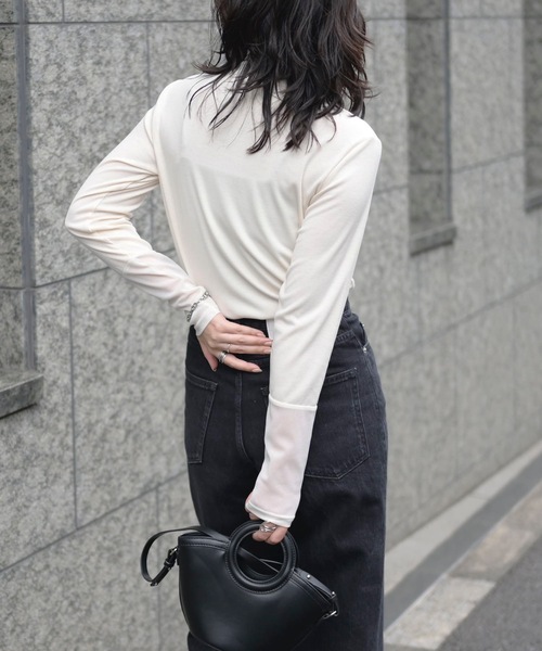＆HALF（アンドハーフ）の「チュール切替リブカットソー【シアートップス】（Tシャツ/カットソー・レディース・レッド/オフホワイト/グレー/ブラック・M/L）」の11枚目の写真