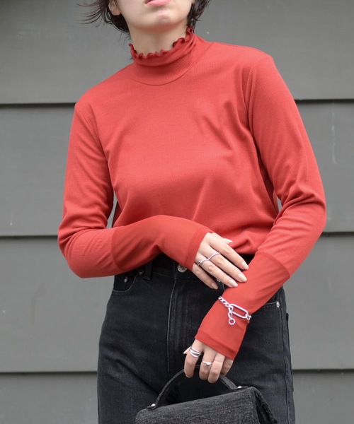 ＆HALF（アンドハーフ）の「チュール切替リブカットソー【シアートップス】（Tシャツ/カットソー・レディース・レッド/オフホワイト/グレー/ブラック・M/L）」の6枚目の写真