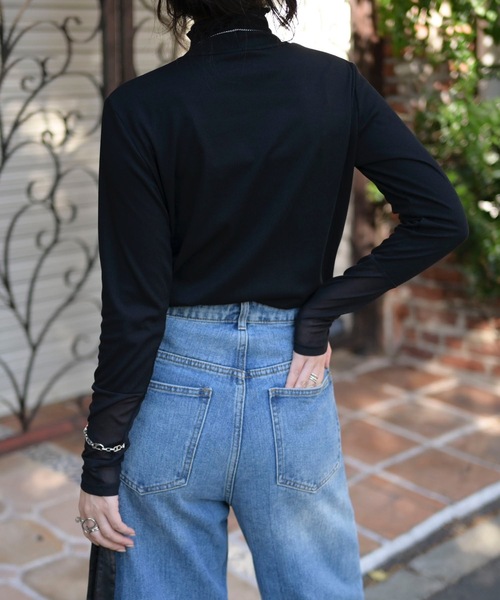 ＆HALF（アンドハーフ）の「チュール切替リブカットソー【シアートップス】（Tシャツ/カットソー・レディース・レッド/オフホワイト/グレー/ブラック・M/L）」の14枚目の写真