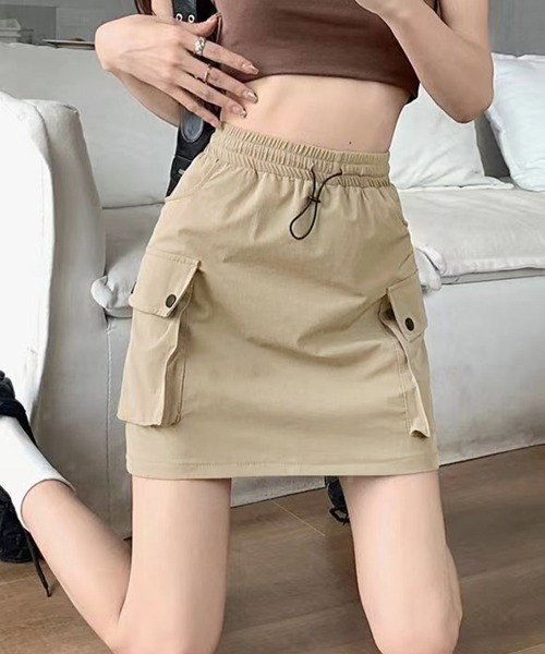 Miniministore(ミニミニストア)の「カーゴスカート ハイウエストミニスカート(スカート・レディース・ベージュ/ピンク/ブラック/ブルーグレー/アイボリー・L/XL/M)」の1枚目の写真