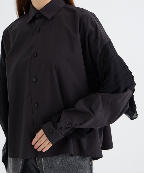 THE PERMANENT EYE(ザパーマネントアイ)の「【GURTWEIN/ガーウィン】swirled-sleeve boxy blouse/フリルスリーブボックスブラウス(シャツ/ブラウス・レディース・ブラック・SMALL)」の7枚目の写真