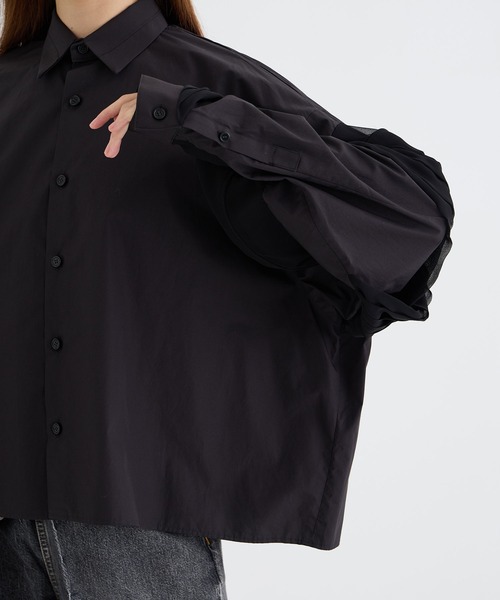 THE PERMANENT EYE(ザパーマネントアイ)の「【GURTWEIN/ガーウィン】swirled-sleeve boxy blouse/フリルスリーブボックスブラウス(シャツ/ブラウス・レディース・ブラック・SMALL)」の8枚目の写真