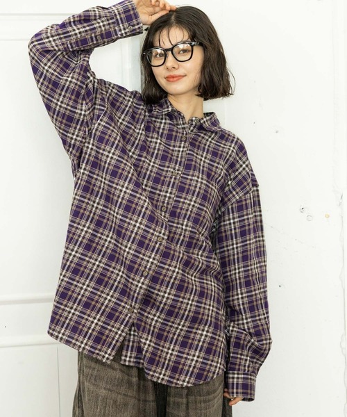 niko and...（ニコアンド）の「40ビエラレピアチェックシャツ（シャツ/ブラウス・レディース・オフホワイト/グレー/ベージュ/ネイビー/パープル/グリーン/ライトグレー/ブラウン・BIG(L)/MEDIUM）」の8枚目の写真