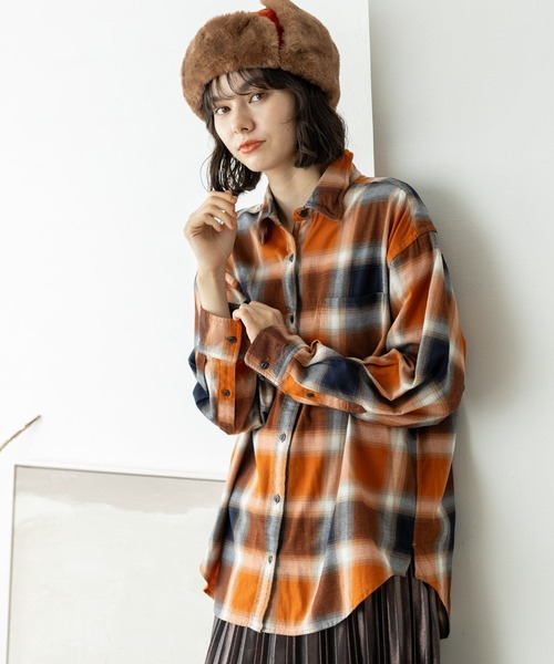 niko and...（ニコアンド）の「40ビエラレピアチェックシャツ（シャツ/ブラウス・レディース・オフホワイト/グレー/ベージュ/ネイビー/パープル/グリーン/ライトグレー/ブラウン・BIG(L)/MEDIUM）」の7枚目の写真