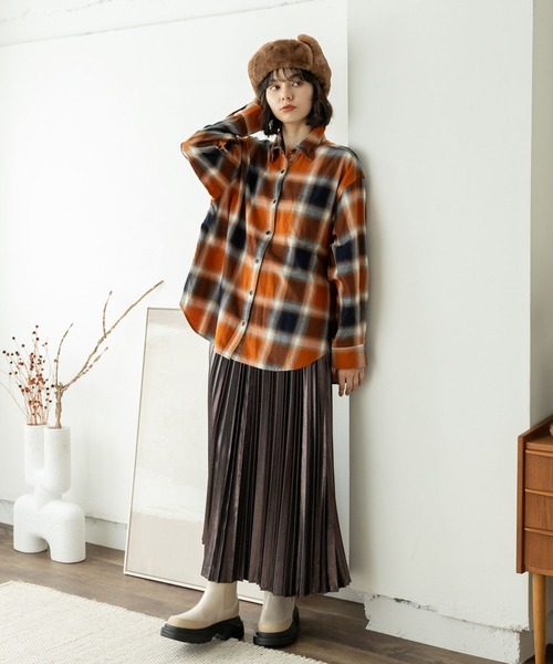 niko and...（ニコアンド）の「40ビエラレピアチェックシャツ（シャツ/ブラウス・レディース・オフホワイト/グレー/ベージュ/ネイビー/パープル/グリーン/ライトグレー/ブラウン・BIG(L)/MEDIUM）」の18枚目の写真