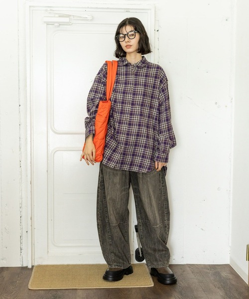 niko and...（ニコアンド）の「40ビエラレピアチェックシャツ（シャツ/ブラウス・レディース・オフホワイト/グレー/ベージュ/ネイビー/パープル/グリーン/ライトグレー/ブラウン・BIG(L)/MEDIUM）」の21枚目の写真