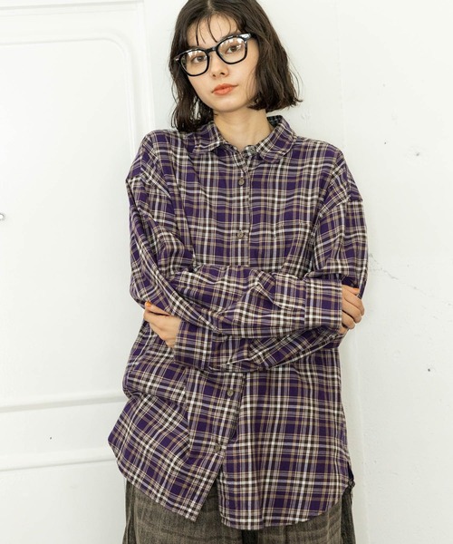 niko and...（ニコアンド）の「40ビエラレピアチェックシャツ（シャツ/ブラウス・レディース・オフホワイト/グレー/ベージュ/ネイビー/パープル/グリーン/ライトグレー/ブラウン・BIG(L)/MEDIUM）」の22枚目の写真