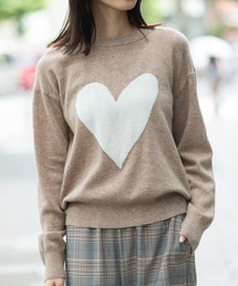 メリノウールジャガード編みハートロゴニットプルオーバー