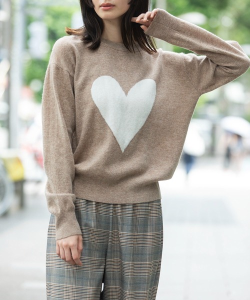 セール】メリノウールジャガード編みハートロゴニットプルオーバー