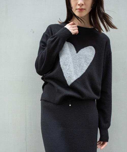 セール】メリノウールジャガード編みハートロゴニットプルオーバー