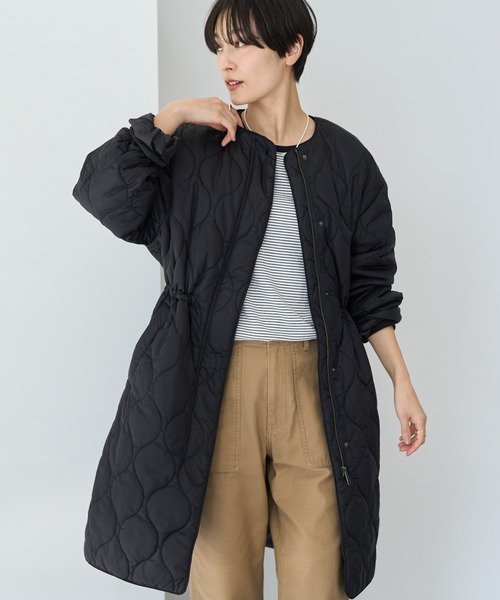 AMERICAN HOLIC（アメリカンホリック）の「軽ポカノーカラーキルティングロングコート（ノーカラージャケット・レディース・アイボリー/カーキ/ブラック・L/M）」の12枚目の写真