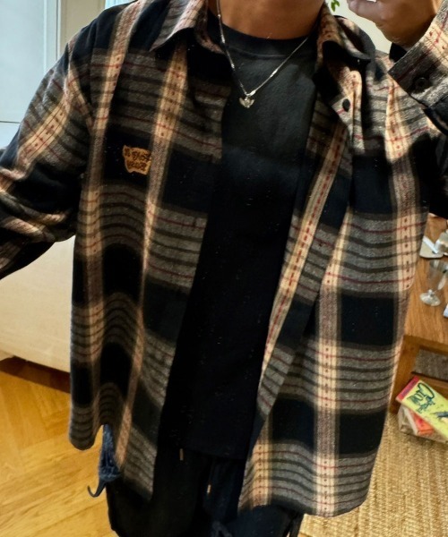 起毛チェックシャツ　ブラウン　L KHA:KI（カーキ） オンブレ チェックシャツ / レディース ブラウス