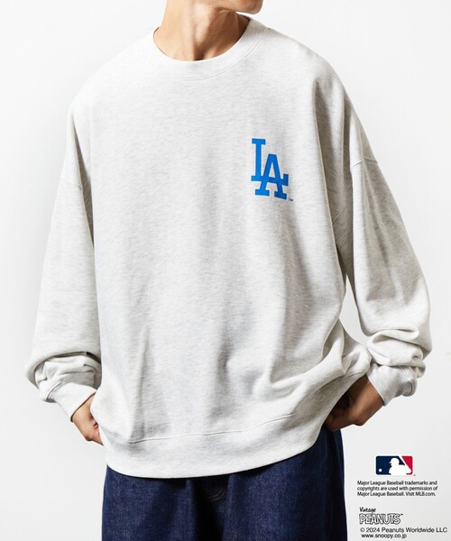 【新品】MLB×PEANUTS 希少 ドジャース ロゴバックプリント スウェット FREAK'S STORE/MLB×PEANUTS 別注 ビッグシルエット バック