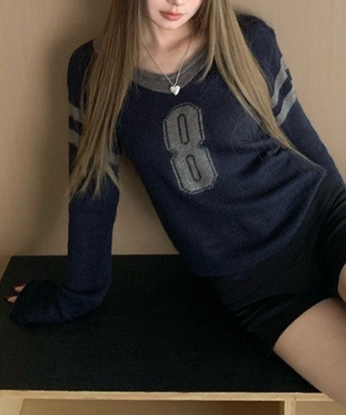 LYEON（リヨン）の「ナンバリングVネックニット（ニット/セーター・レディース・ネイビー/グレー・FREE）」の20枚目の写真