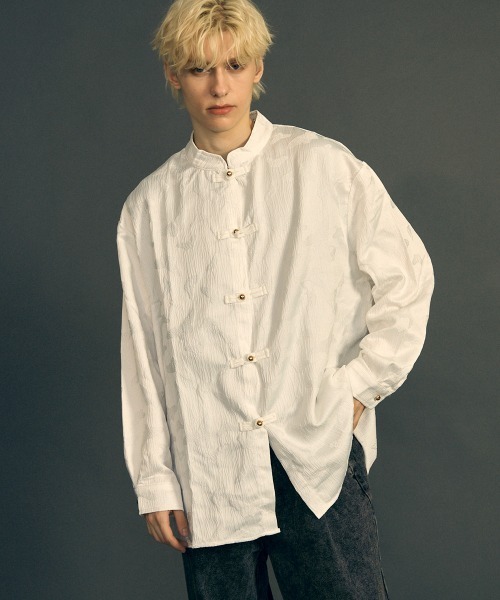 Shoowtime（ショウタイム）の「ビッグシルエットロングスリーブチャイナシャツ（シャツ/ブラウス・メンズ・ホワイト/ブラック・MEDIUM/LARGE/X-LARGE）」の3枚目の写真