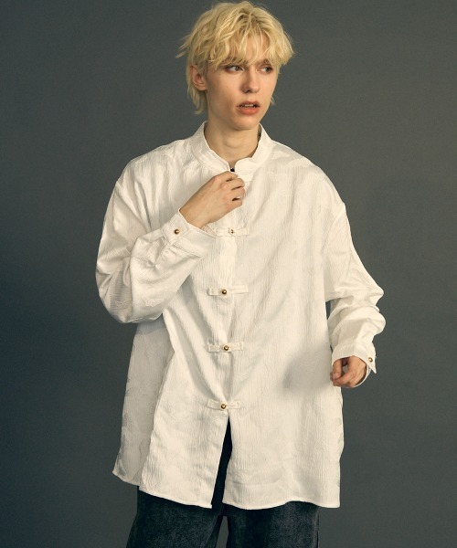 Shoowtime（ショウタイム）の「ビッグシルエットロングスリーブチャイナシャツ（シャツ/ブラウス・メンズ・ホワイト/ブラック・MEDIUM/LARGE/X-LARGE）」の4枚目の写真